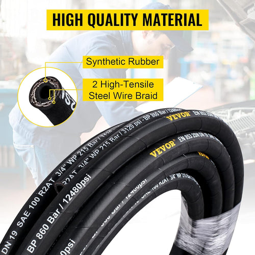 1/4 inch x 100 ft Rubber Hydraulic Hose, 5800 PSI, Pack of 2 M26408