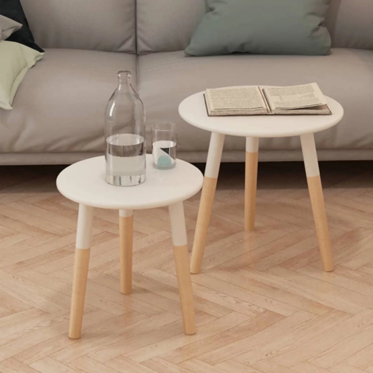White 2 Piece Solid Pinewood Side Table Set W63398