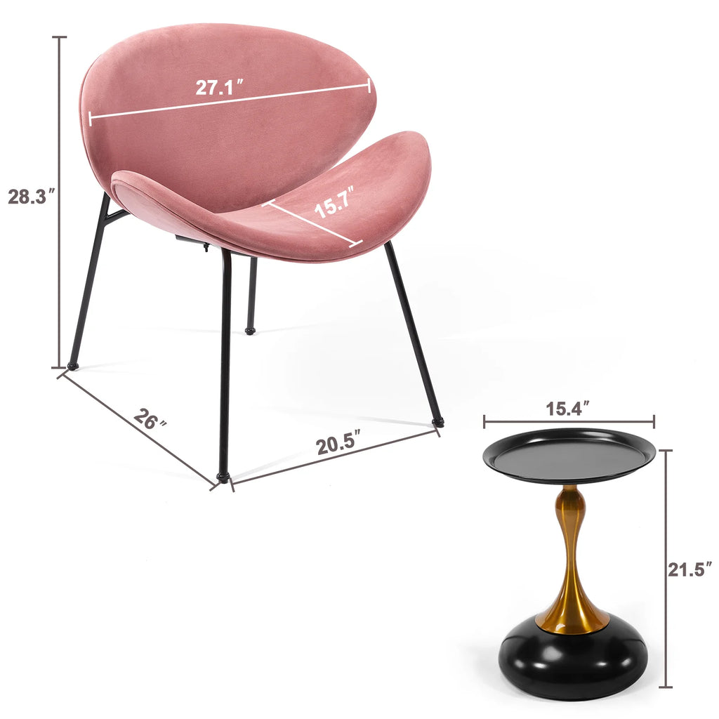 Velvet Accent Chair Set of 2 with End Table (Pink) C275232