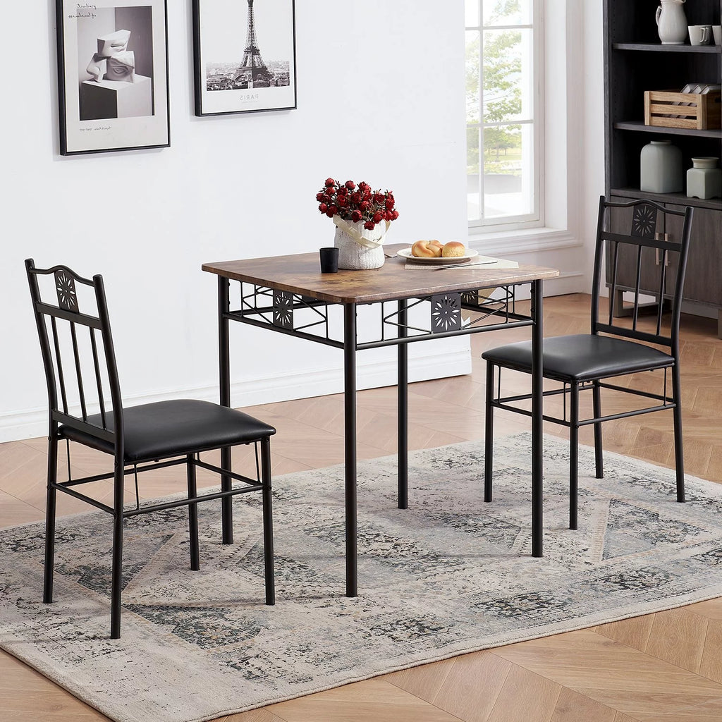 3-Piece Dining Table Set with 2 Black Chairs V724