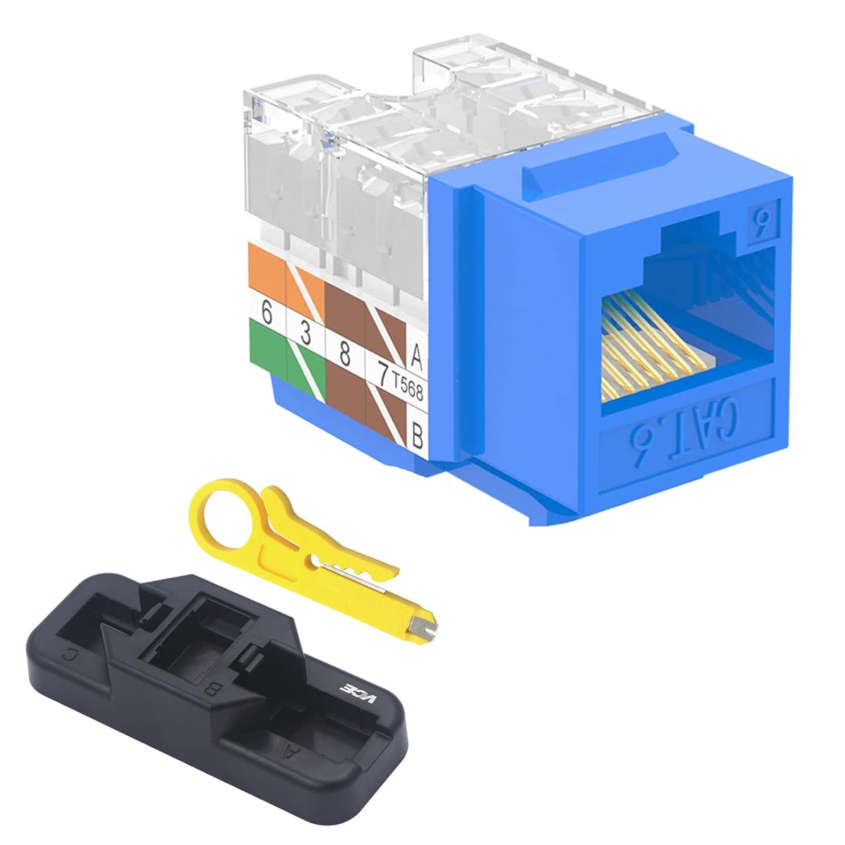50-Pack RJ45 Cat6 90-Degree Keystone Jack Insert with Punch Down Stand Tool and Wire Stripper Cutter H8102