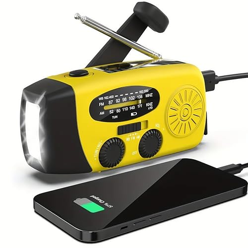 Portable Self-Powered AM/FM/NOAA Weather Radio with Solar & Hand-Crank Charging, LED Flashlight, USB Rechargeable, 2000mAh Power Bank E31274