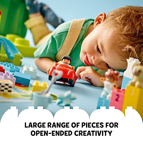 Brick Box Starter Set with Storage Box, Bricks, Figures, Dog, and Car A360