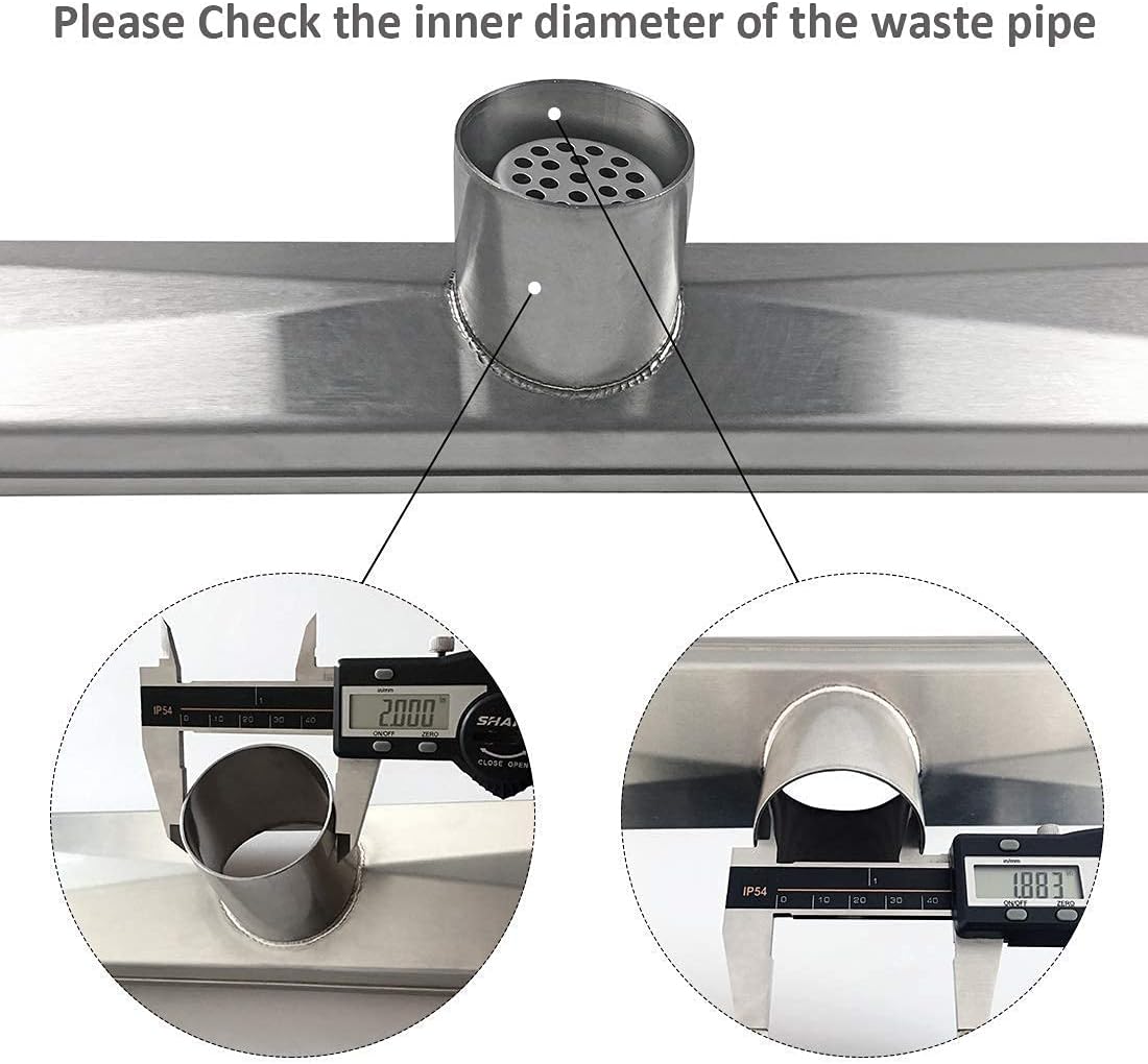 28-Inch Brushed 304 Stainless Steel Rectangle Shower Drain with Tile Insert Grate Z646