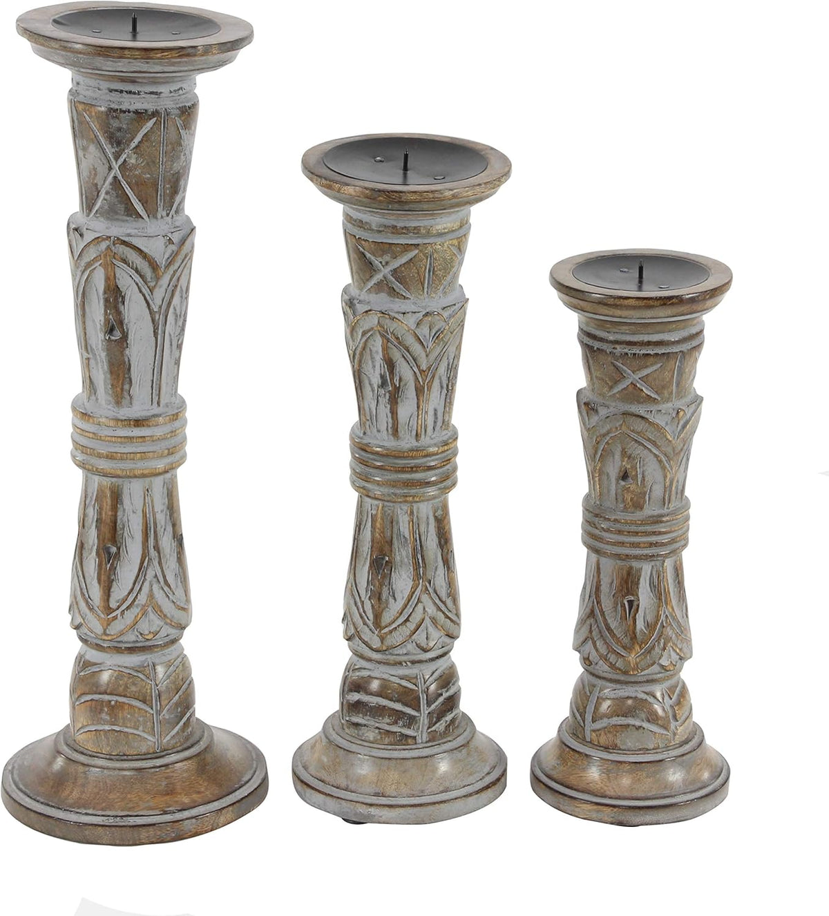 Set of 3 Wooden Candle Holder X884674