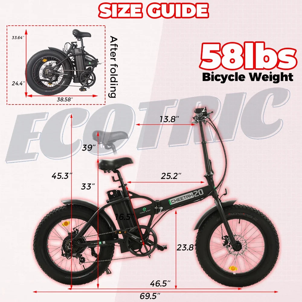 20 Folding Electric Bike Fat Tire 48V 500W Black N24713