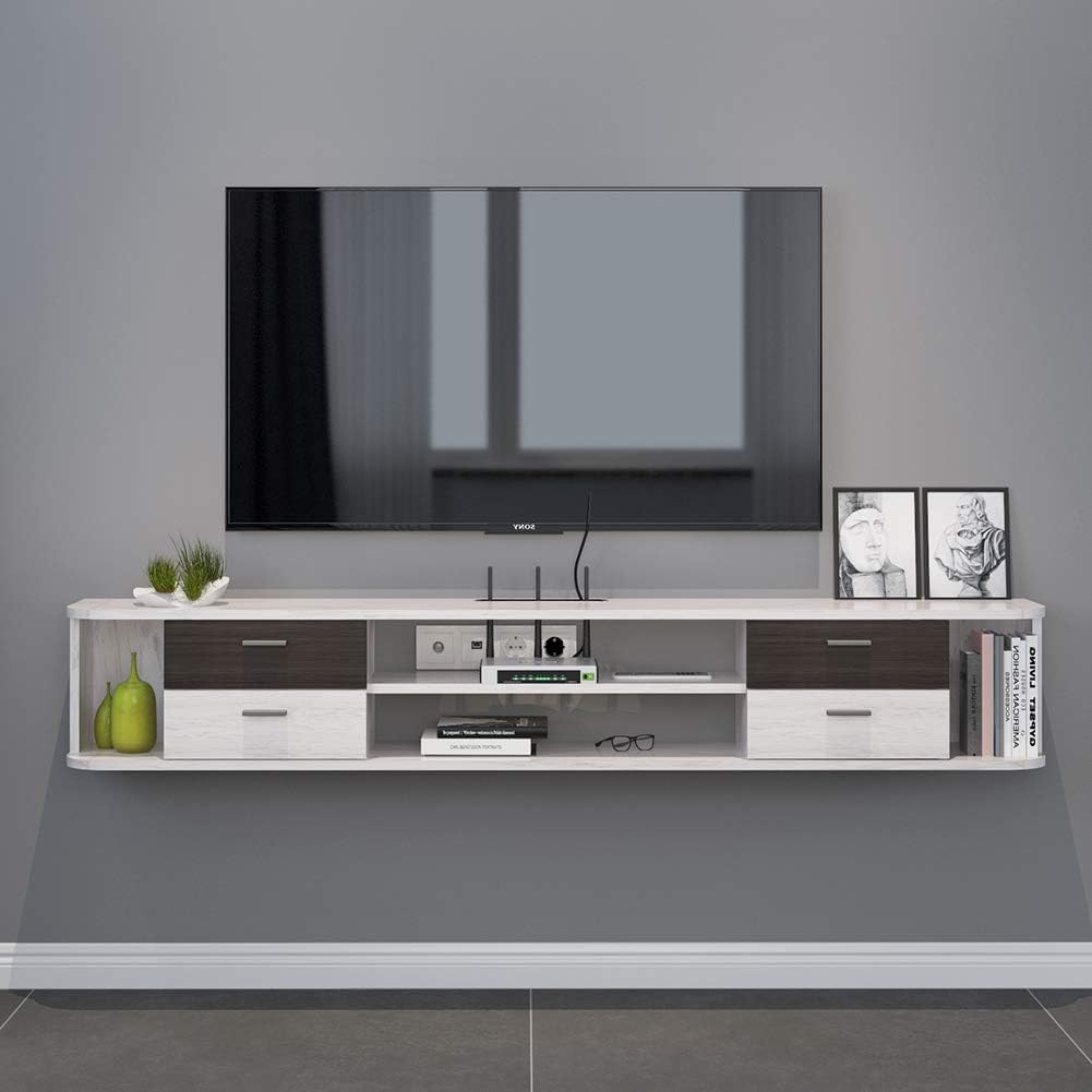 Walnut Wall Mounted Floating TV Stand with 4 Drawers I35690