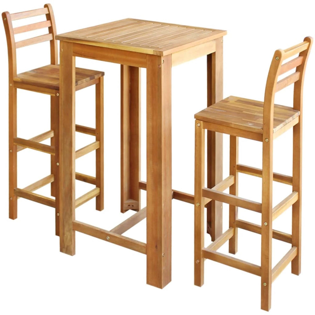 3 Pieces Solid Acacia Wood Bar Table and Chair Set A3144