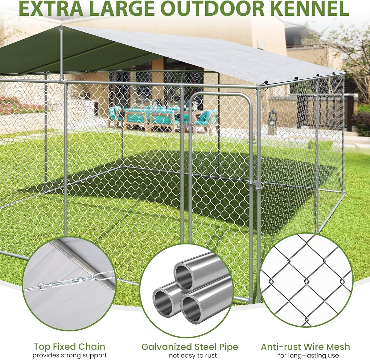 Extra Large Outdoor Dog Kennel with Roof and Lockable Door U300