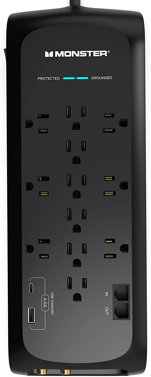 Black Power Strip and Tower Surge Protector with 4050 Joule Rating C739204