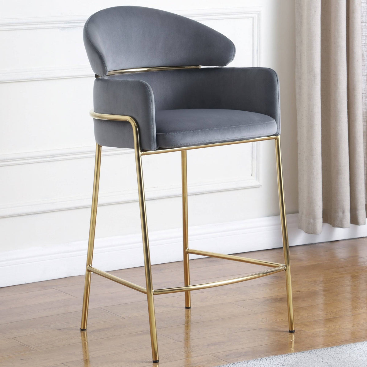 Grey Velvet Counter Height Stool A366