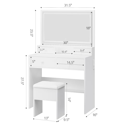 White Makeup Vanity with Lighted Mirror and Charging Station Z55013