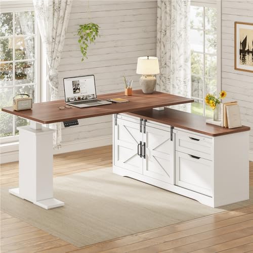 Black L Shaped Standing Desk with Storage Drawers and Power Outlets U916756