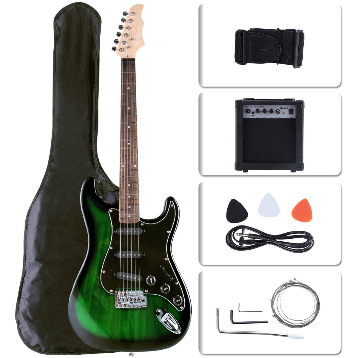 Electric Guitar 15W Amp Strap Cord Gigbag Beginner Pack X921