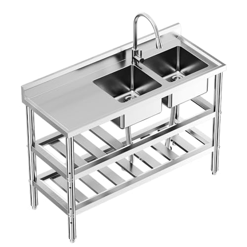 Stainless Steel Double Bowl Utility Sink with Pull-Down Faucet L5237