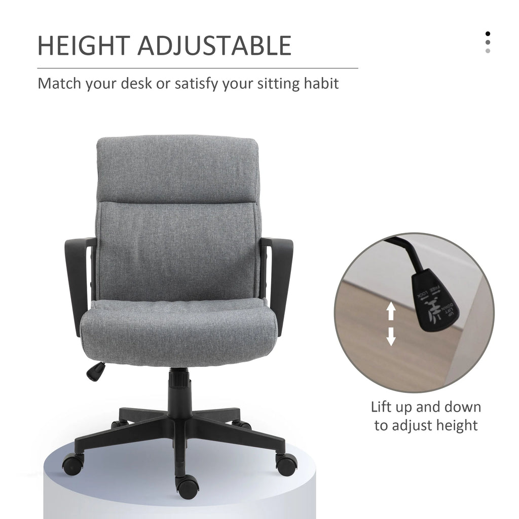 Height Adjustable Linen Fabric Desk Task Chair with 360° Swivel Wheels O400