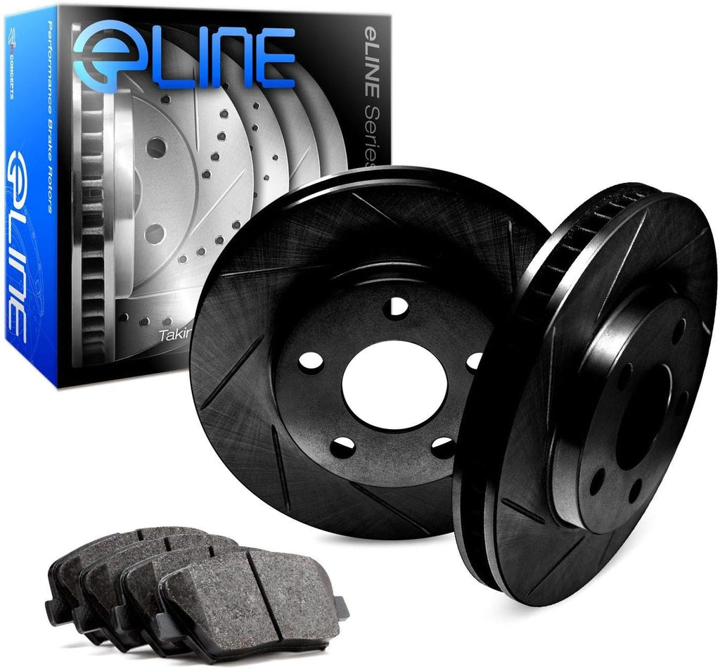 Black Slotted Brake Rotors Kit with Semi-Met Pads D670
