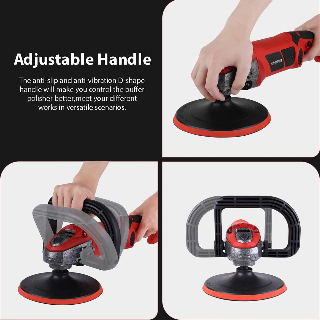 7-Inch Rotary Buffer Polisher, 10Amp Variable Speed Car Polisher, D Shape Detachable Handle, Wool Polishing Wheel U557563