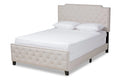 Beige Fabric Upholstered Button Tufted King Size Panel Bed R7267