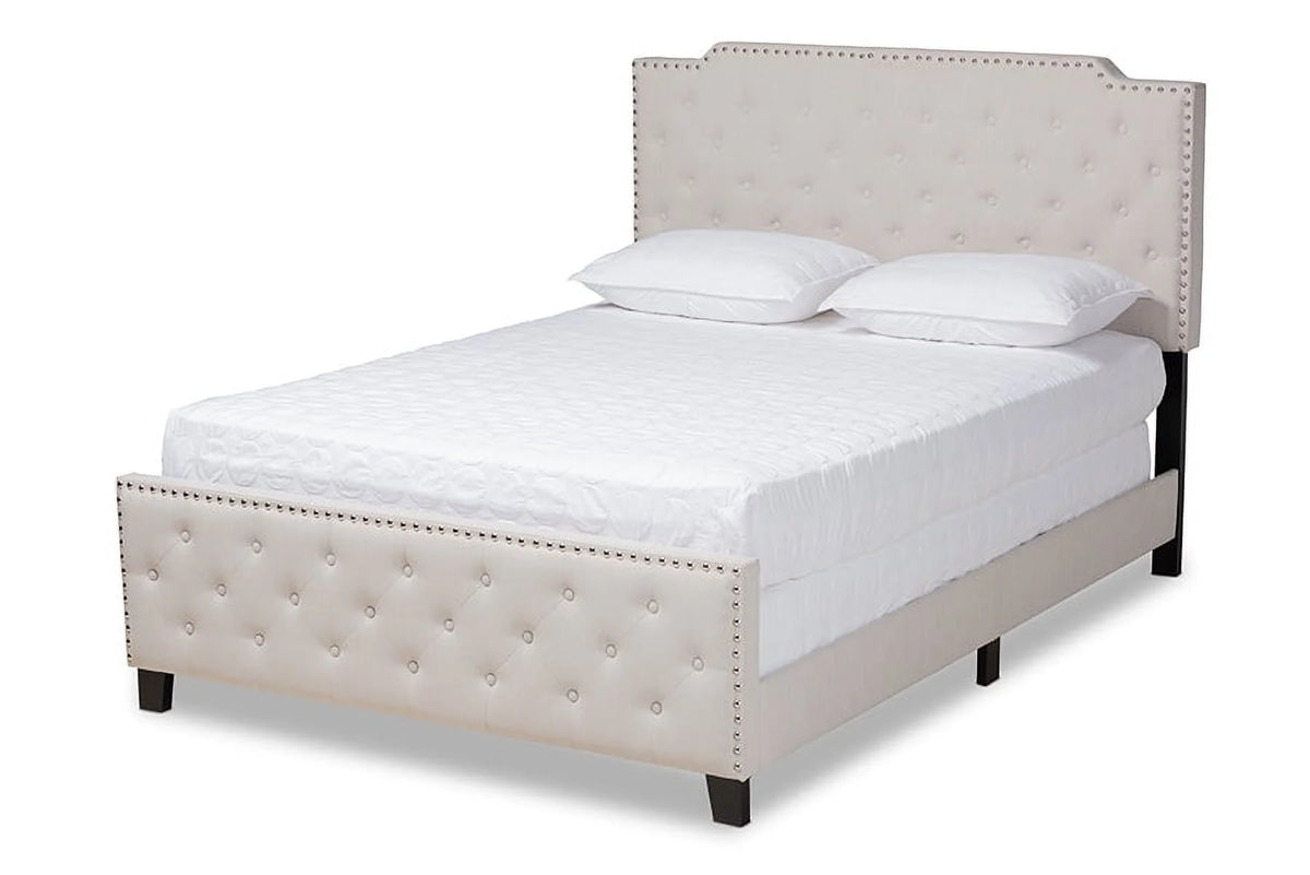 Beige Fabric Upholstered Button Tufted King Size Panel Bed R7267