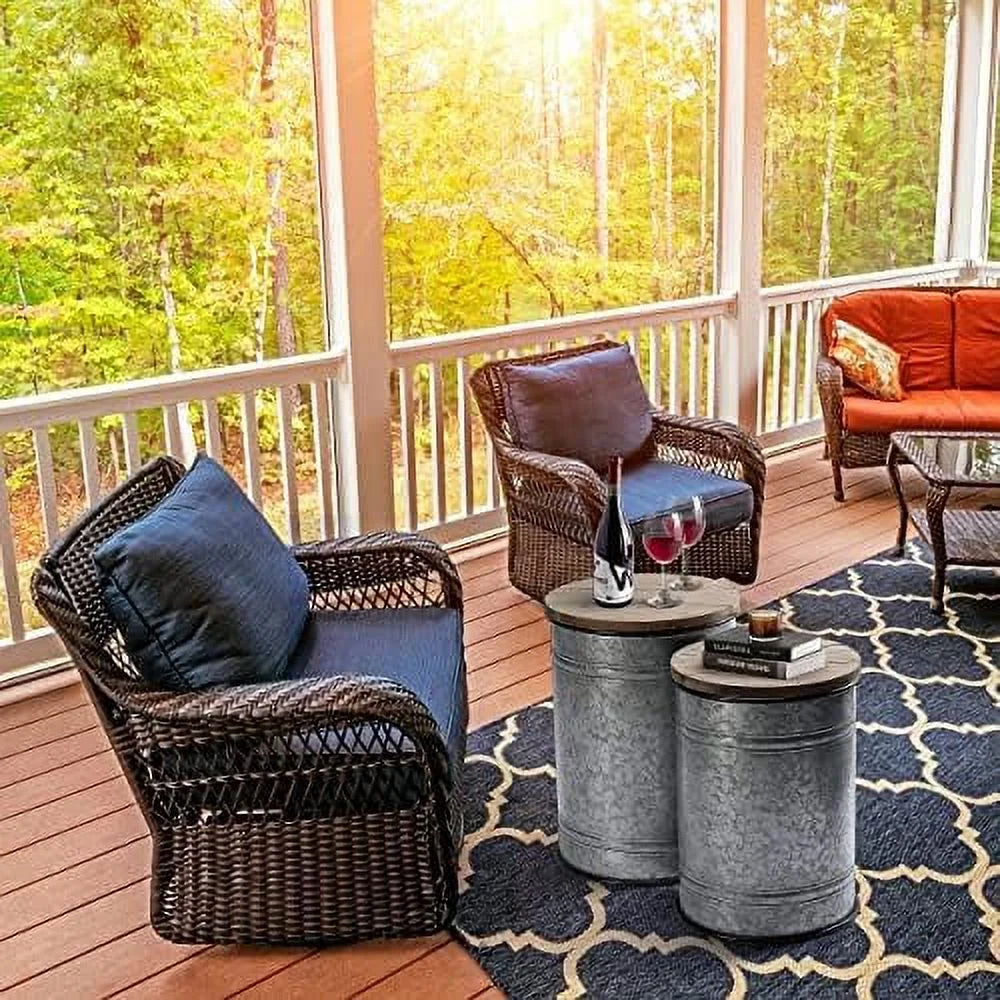 Rustic Ottoman Seat Stool Side Table Set of 2 G431487