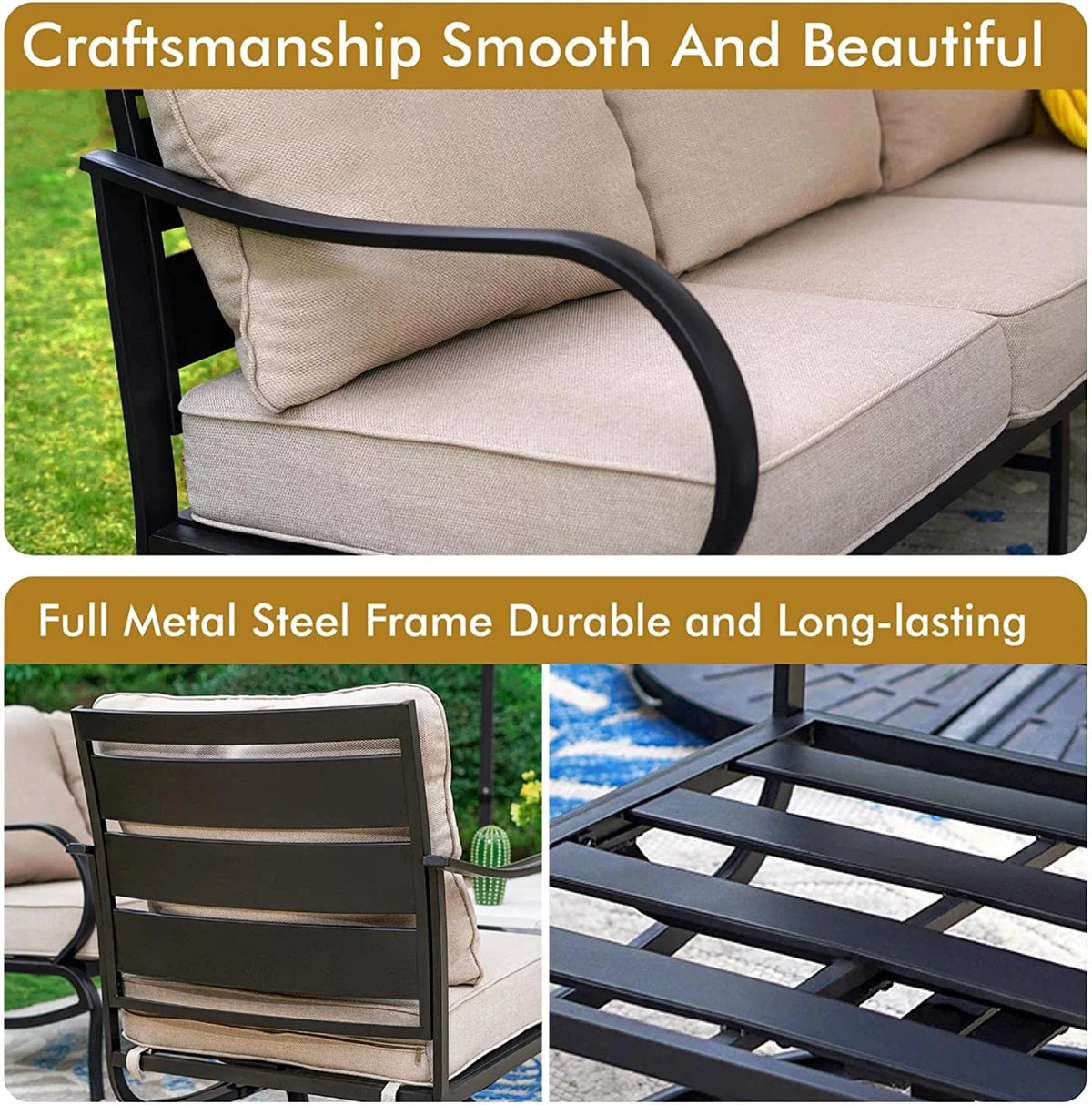 4 Piece Metal Patio Conversation Set with Sofa Chairs and Seating Bench X534200