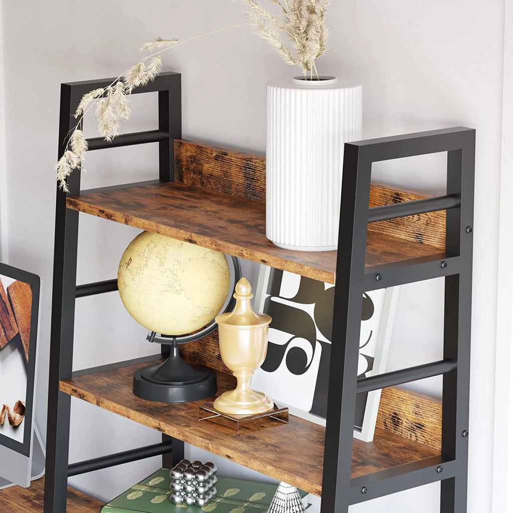 4 Shelf Rustic Brown Bookshelf with Cabinet H295