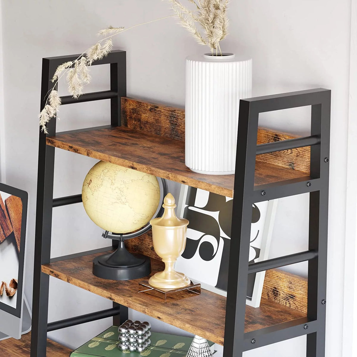 4 Shelf Rustic Brown Bookshelf with Cabinet H295
