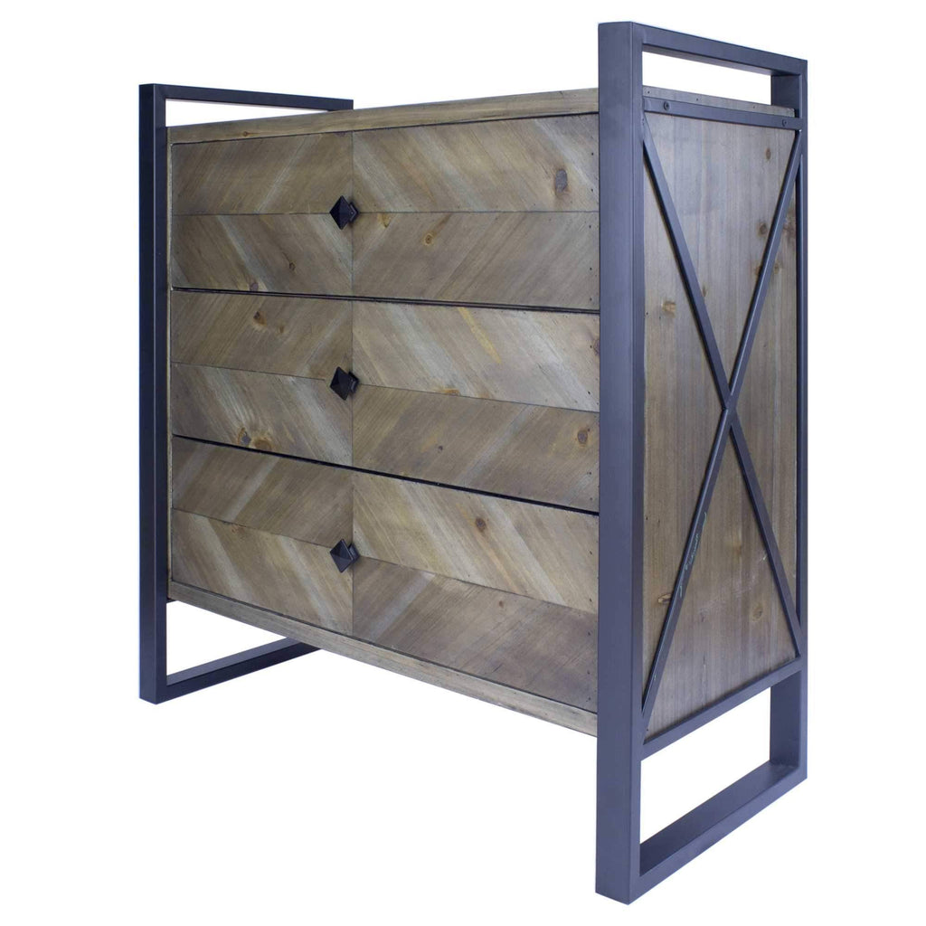 Natural and Turquoise Metal Wood MDF Accent Cabinet with 3 Drawers X64456