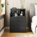 Black 3 Drawer Wood Nightstand with Charging Station L887825