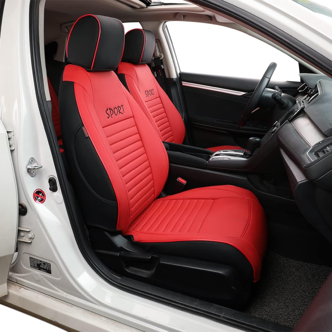 Red Leatherette Car Seat Covers for Honda Civic Sedan C6631