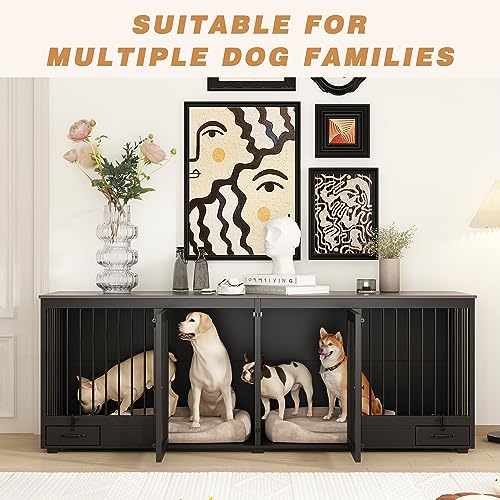 Black Heavy Duty Wooden Dog Crate with Dog Bowl Drawers & Divider X8078