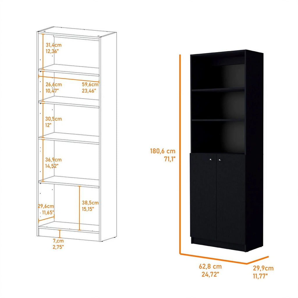 Black 2 Door Engineered Wood Bookcase Set of 2 N56840