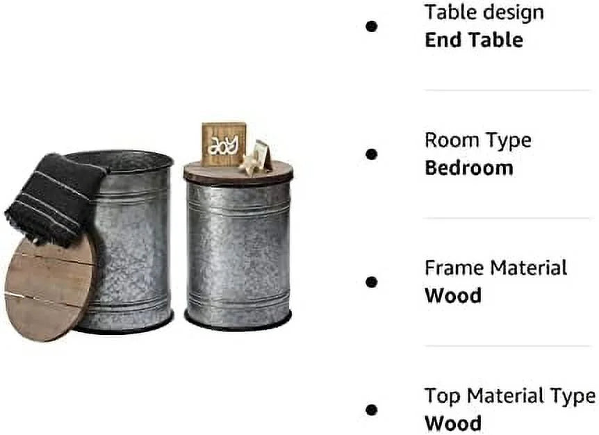 Rustic Ottoman Seat Stool Side Table Set of 2 G431487