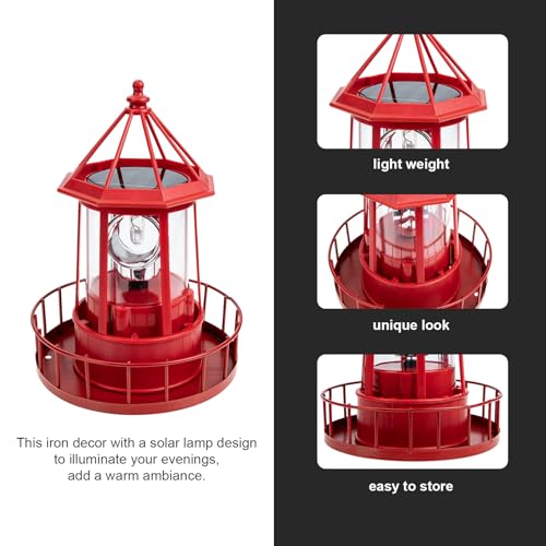 Red Solar Powered Rotating Lighthouse Lamp E95471