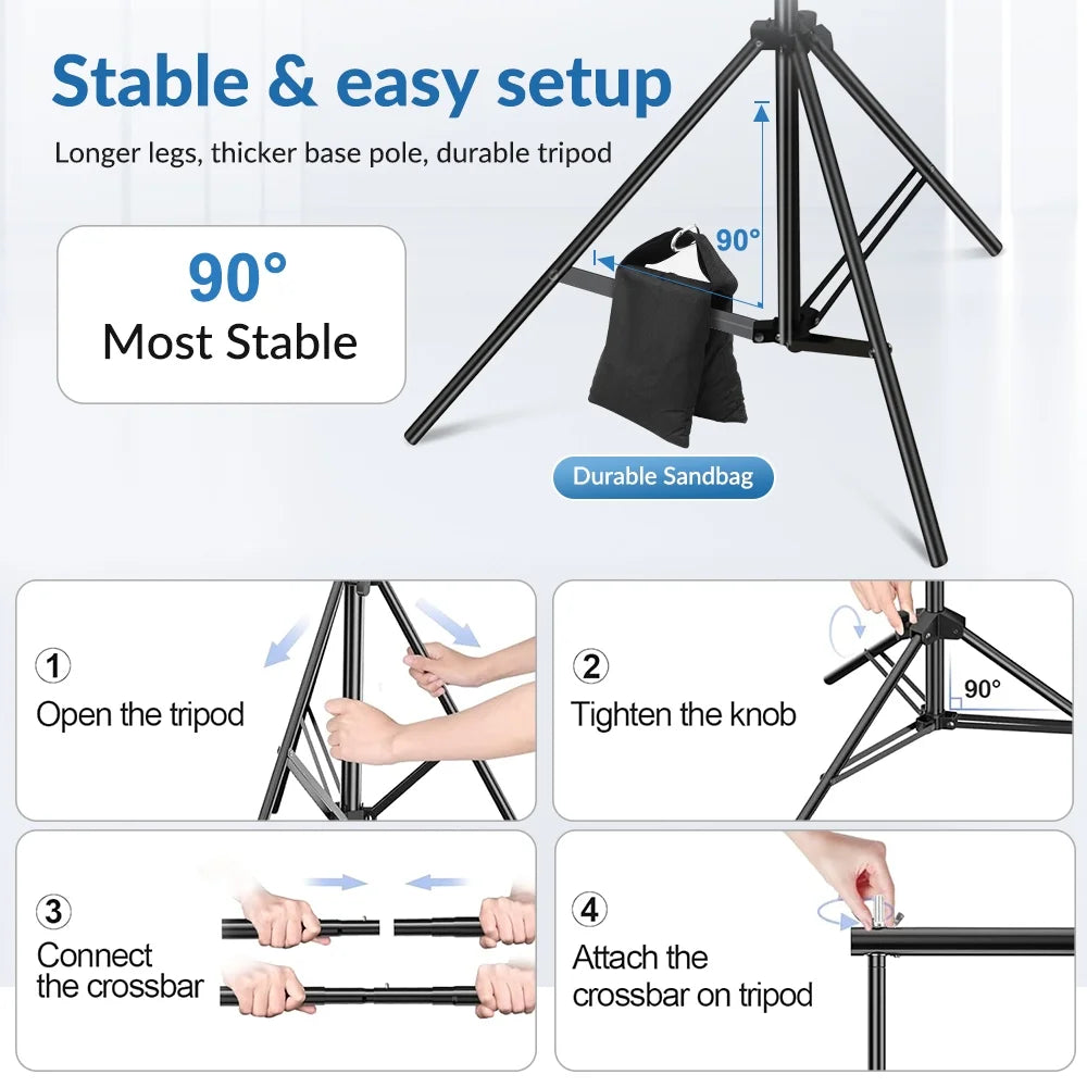 10ft Adjustable Background Support Stand Photography Video Studio Backdrop Kit with 4 Backdrop Clamps and 2 Sandbags Black A2015