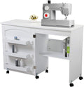 White Foldable Sewing Table with Storage T5977