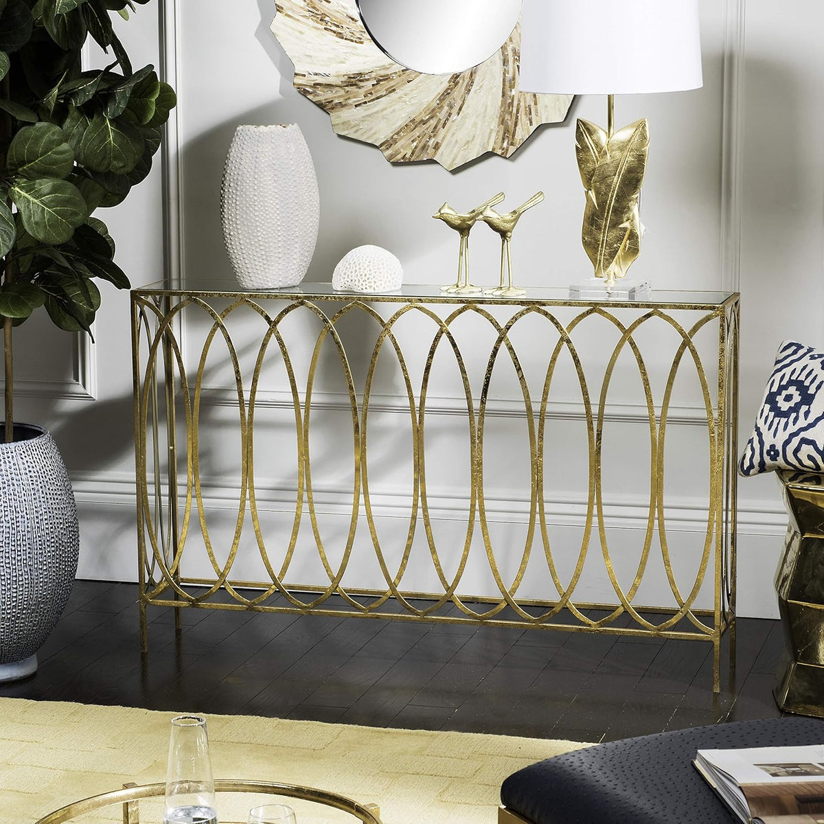 Gold Foil and Glass Console Table J138