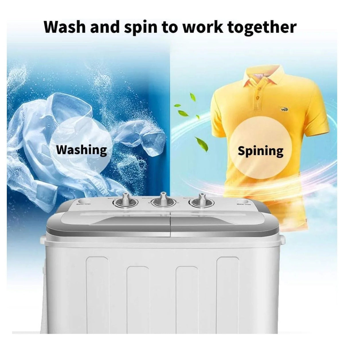 Compact Mini Washer Machine with 8 lbs Washing and 5 lbs Spin Dryer W330