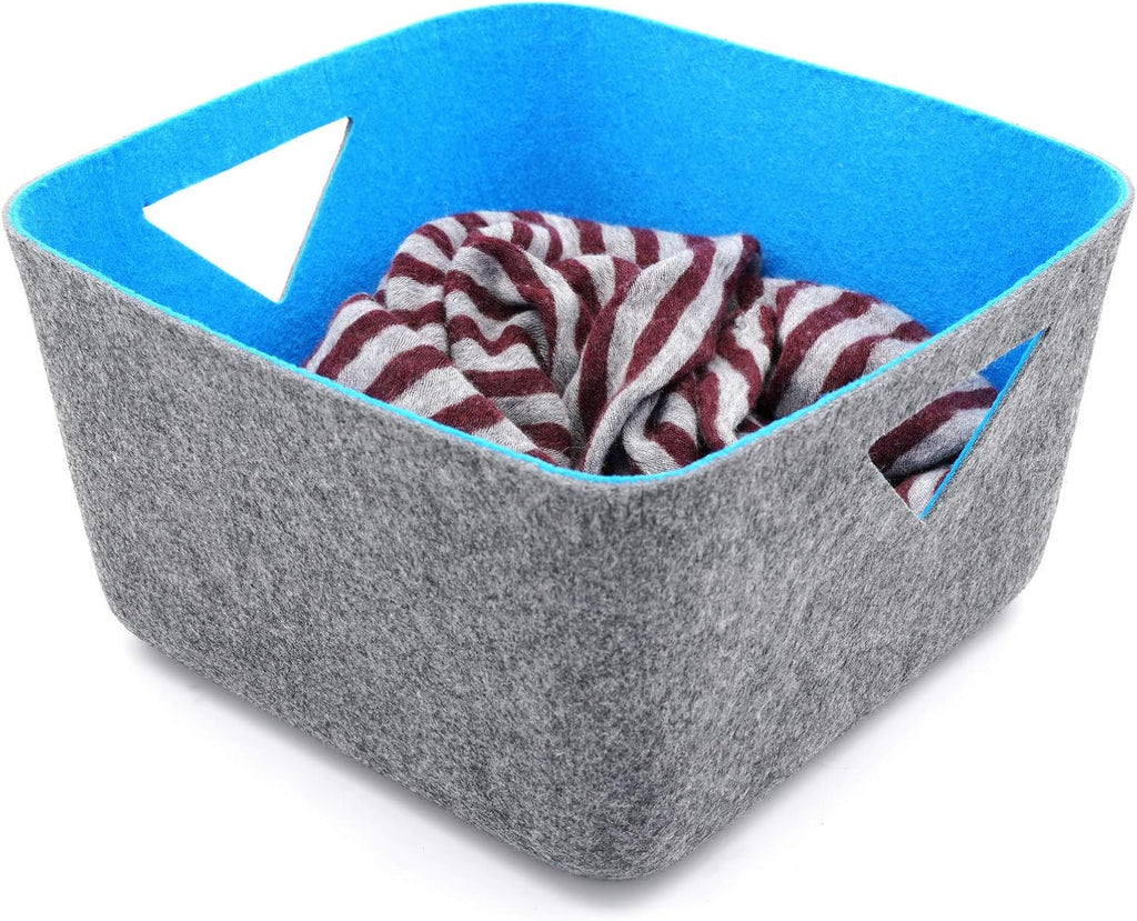 Turquoise Large Felt Storage Basket with Handles D398790