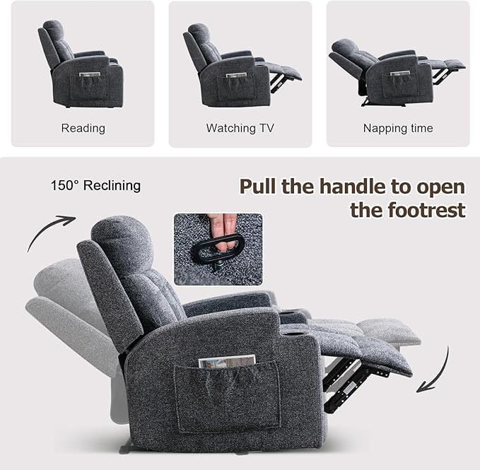 Manual Recliner Chair with Massage and Heat Gray W682