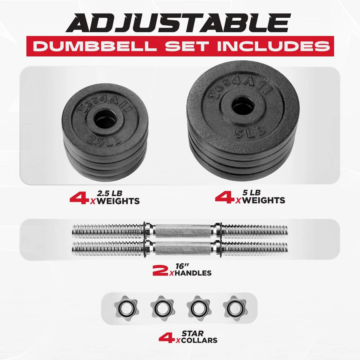 60 lbs Adjustable Cast Iron Dumbbell Set D5965