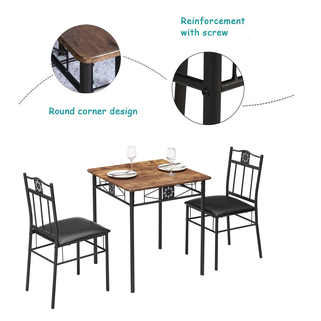 3-Piece Dining Table Set with 2 Black Chairs V724