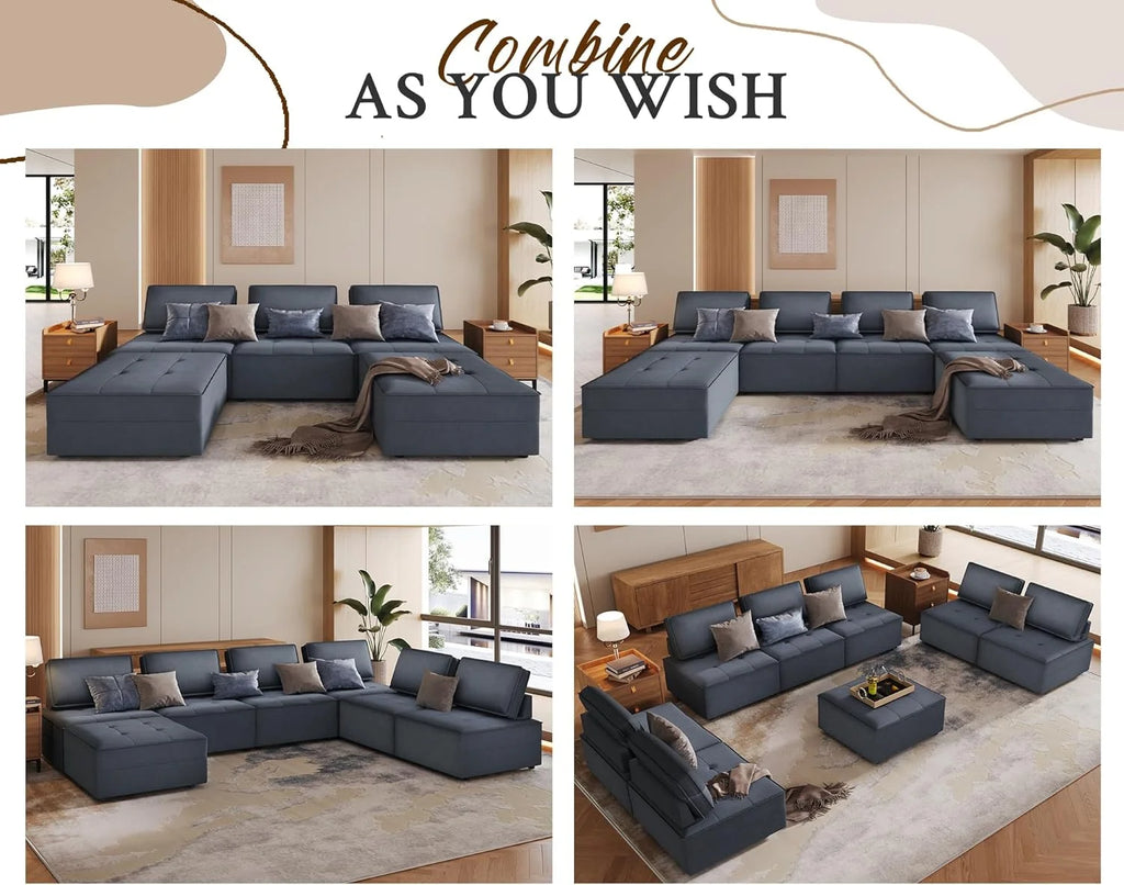 7 Seater Velvet Beige Sectional Sofa H1199