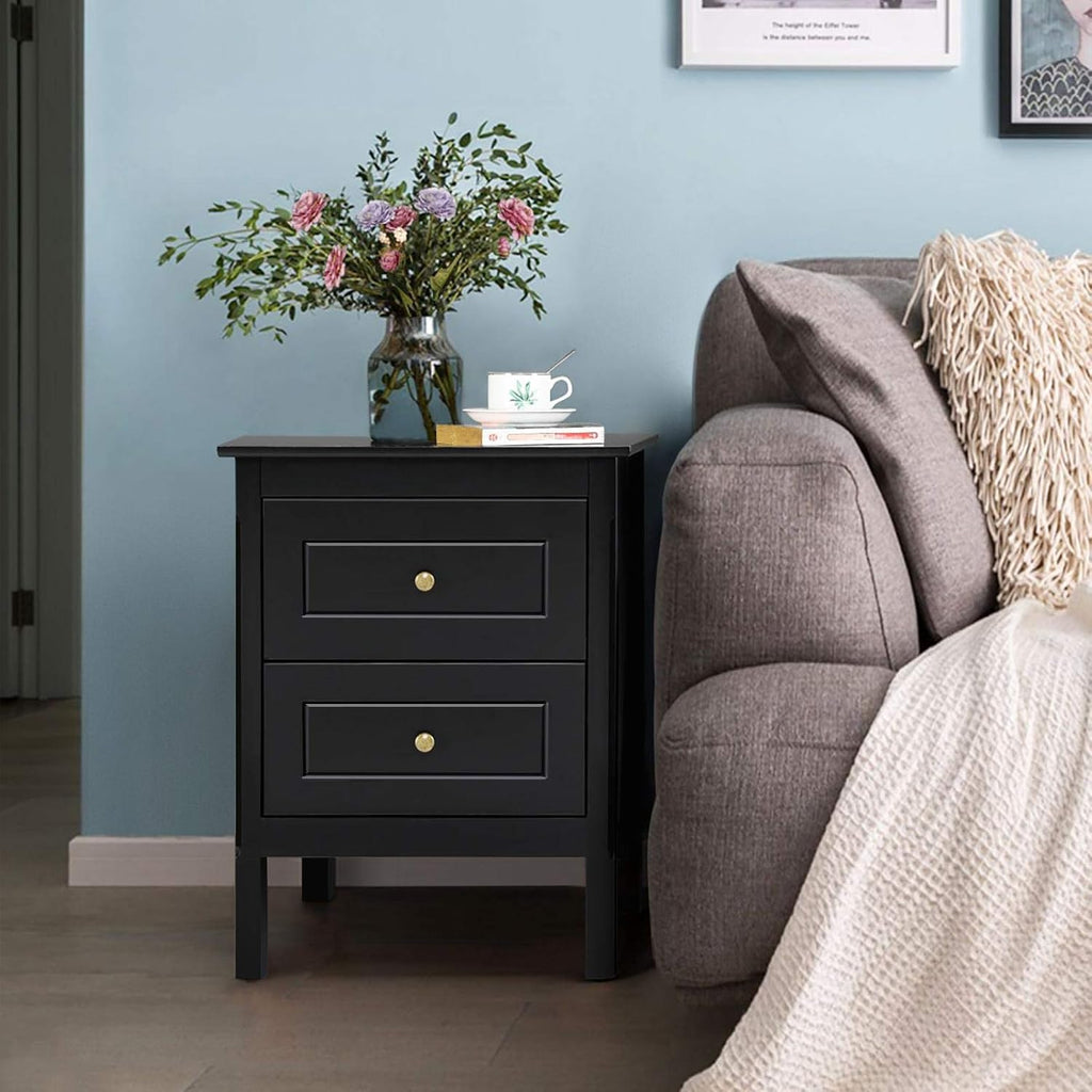 Black Rectangular End Side Table with 2 Drawers S737