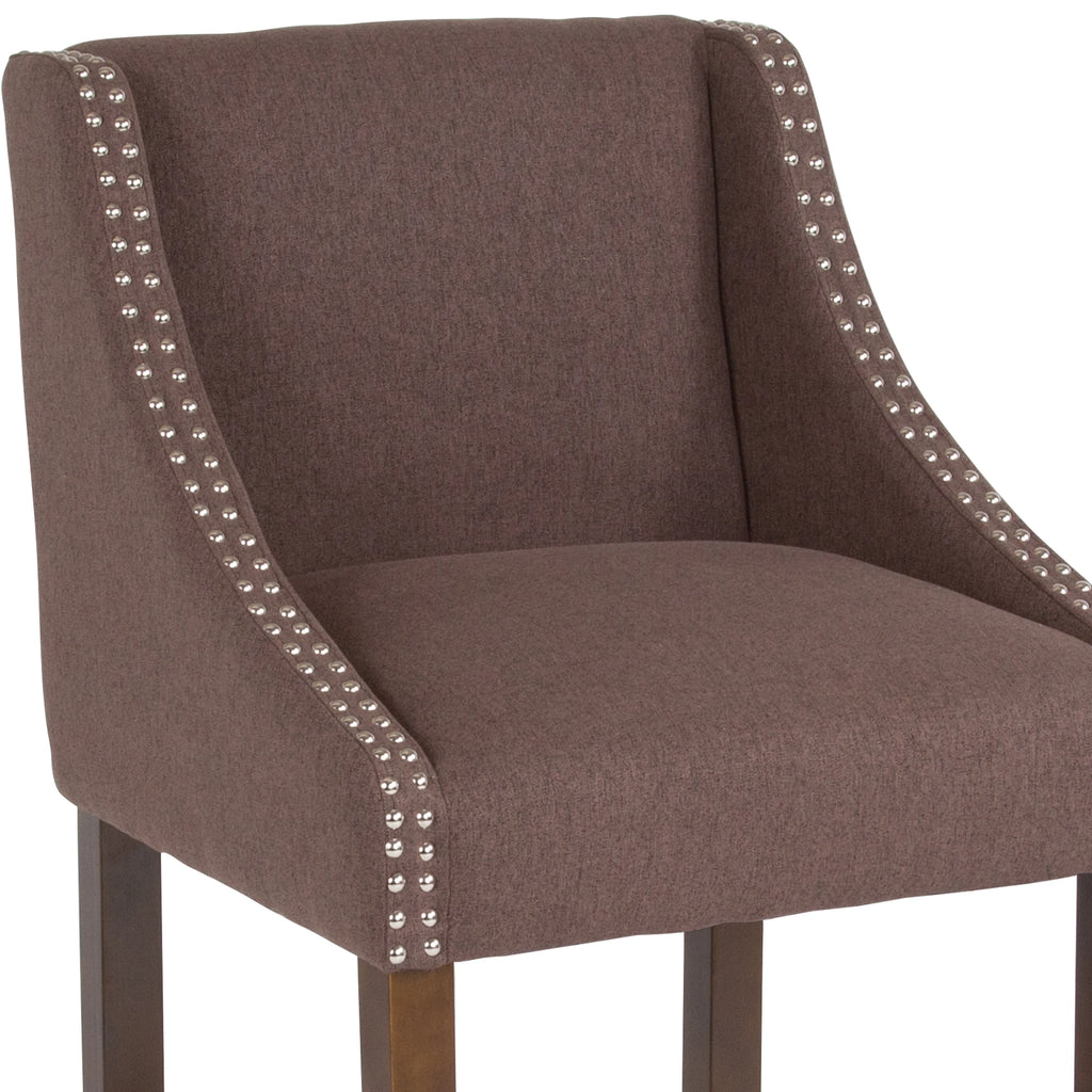 Walnut Counter Height Stool with Nailhead Trim in Brown Fabric - Set of 2 E72995