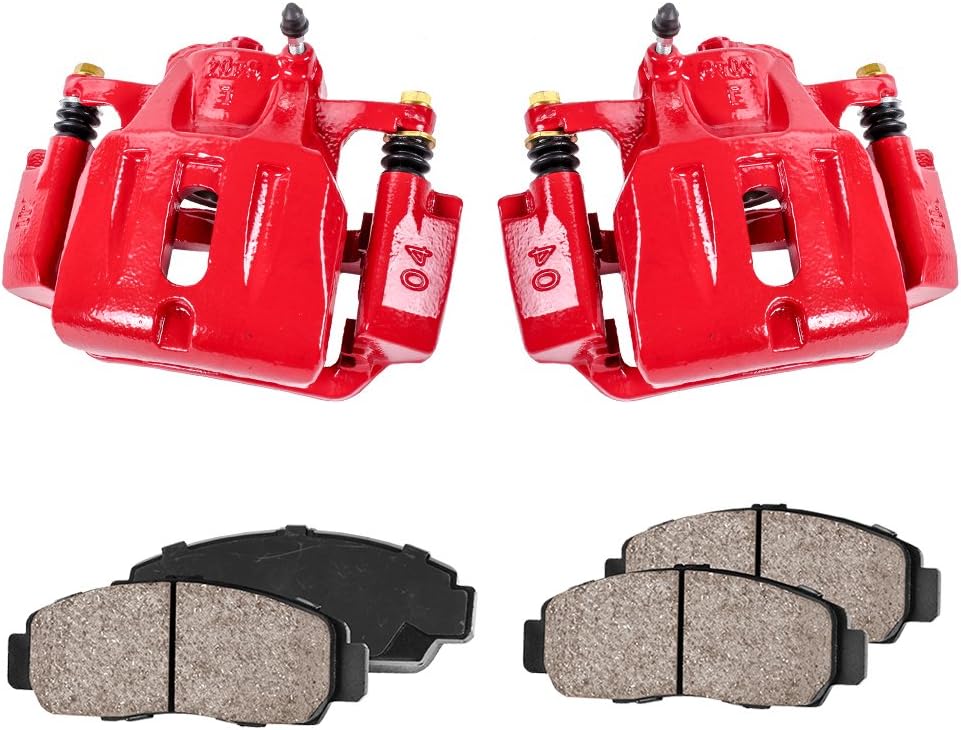 Red Coated Caliper Pair + Ceramic Brake Pads + Hardware Brake Kit A7267