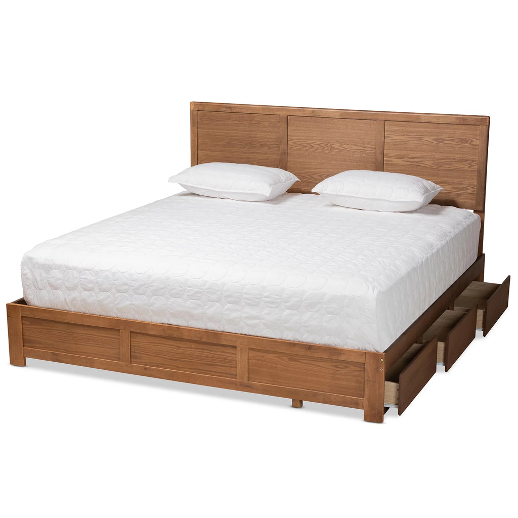 King Ash Walnut Wood Storage Platform Bed T344843