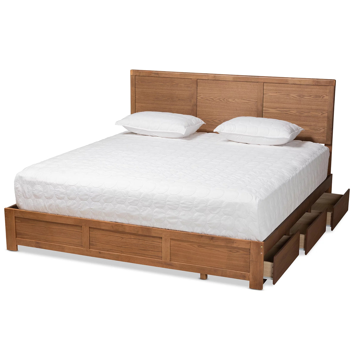 King Ash Walnut Wood Storage Platform Bed T344843