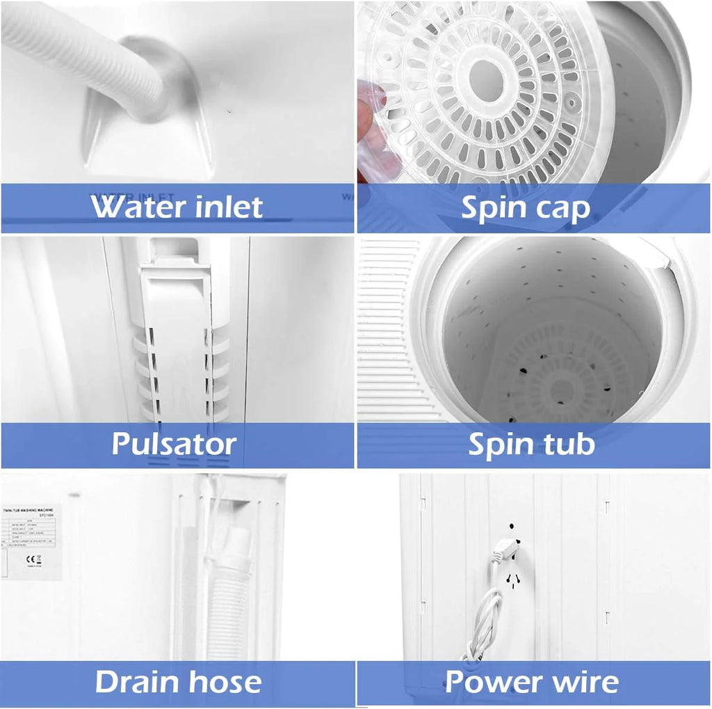 Portable Mini Compact Twin Tub Washing Machine 20lbs Blue White B255479